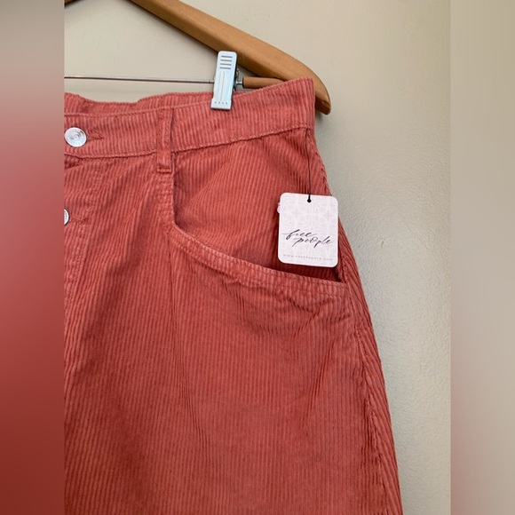 Free People NWT coral Corduroy Mini Skirt button up - Picture 3 of 7